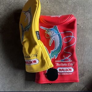 Malbon Red and Yellow Golf Headcovers